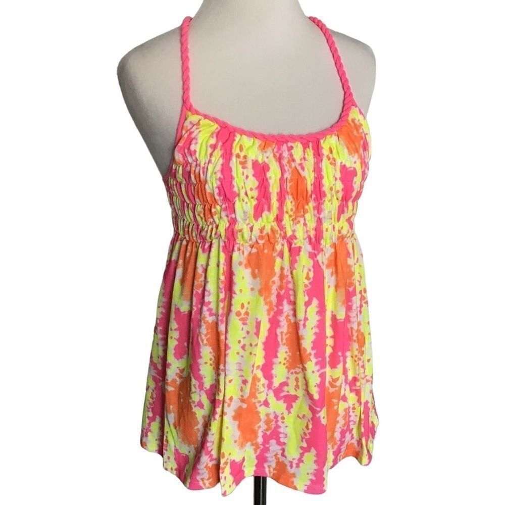 NWOT Justice Neon Tie Dye Racerback Tank Top Girls Size 14 Pink Orange Yellow